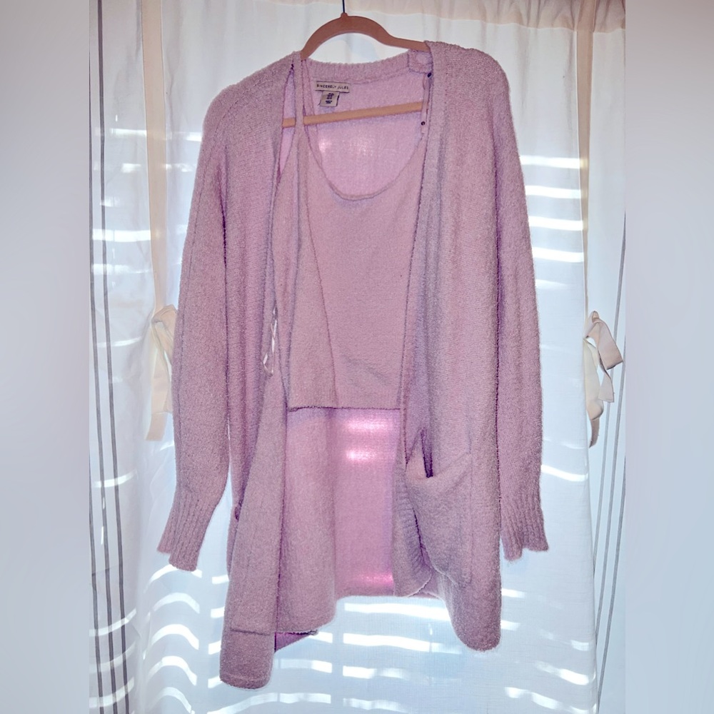 Fuzzy light purple 2 piece set - tank top and cardigan, medium